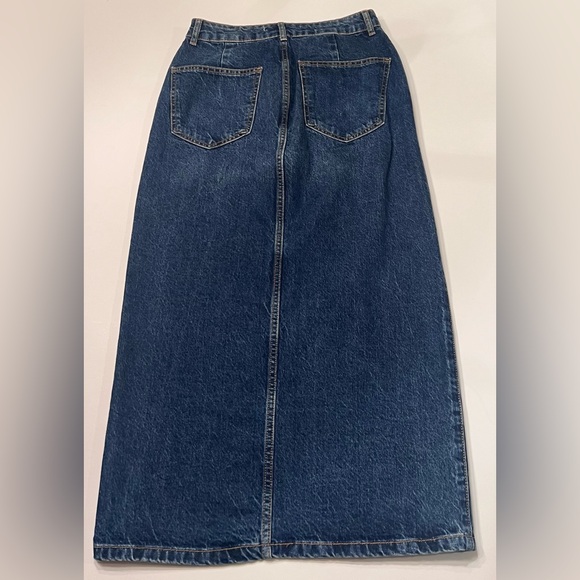 ZARA 70s Blue Cotton‎ Denim Jean Front Vent Midi Skirt Size Small - Picture 10 of 14